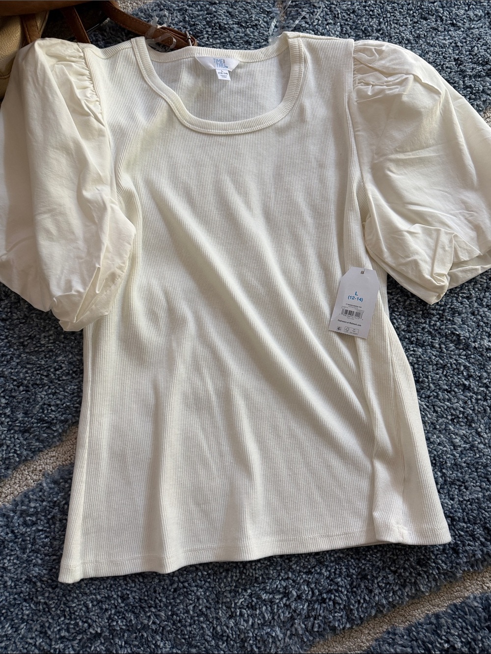 NWT…Puff Sleeve Ribbed Top - Cream
